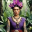 Placeholder: [high res photo by Ray Harryhausen] Frida Kahlo as a tattooed Viking warrior: she delicately picks the orchid flower with her mystical allure and enchanting fragrance. They are in a hidden garden deep within the heart of a mystical forest, where orchids bloom in a riot of hues - from deep purples to dazzling whites, each blossom a work of art crafted by nature's hand.