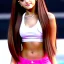 Placeholder: Ariana Grande, big bust, 6-pack abs, long hair