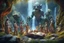 Placeholder: book cover illustration of archeologists discovering woodland creatures in Rivendell worshipping big fat alien statues and idols like from a myth or legend, on a strange planet with weird colors and waterfalls, bokeh like f/0.8, tilt-shift lens 8k, high detail, smooth render, down-light, unreal engine, prize winning