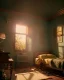 Placeholder: Room scene with alligator sleep, Wes Anderson styler, concept art, smooth, unreal engine 5, god lights, ray tracing, RTX, lumen lighting, ultra detail, volumetric lighting, 3d.