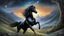 Placeholder: A night sky seen from the bottom of a deep valley. an exploding star filling the sky. a black unicorn. Painted by Anne Stokes.