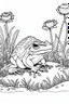 Placeholder: Outline art, toad in the garden, cartoon style, black and white, low detail, --ar 9:11