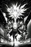 Placeholder: explosion on the streets of Tokyo, greyscale