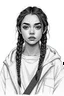 Placeholder: detailed graphic art, youth woman portrait, high detailed face, solitary vibe, modern clothes, braided hair , atmospheric, aesthetic, detailed linework, highly detailed, modern vibe, artwork, grayscale, no hood, no photorealism