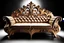 Placeholder: image of a Royal sofa with 3d fractal base decoration made of good wood no background without table