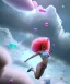 Placeholder: Ultra realistic speed clouds sky scene, wide angle view, sweet women falling down, inflatable color clothing, free jumping flying, many trinkets, hair monster. Clouds sea, many jelly beans, balls, color smoke, smile, happy, circus style, extreme, wind, 20,000 feet altitude, stratosphere, soft color, highly detailed, unreal engine 5, ray tracing, RTX, lumen lighting, ultra detail, volumetric lighting, 3d, finely drawn, high definition, high resolution.