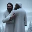 Placeholder: man in the arms of jesus christ, in snow, portrait, student costume, village, meditation, woods, cyberpunk, 8k quality