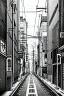 Placeholder: Tokyo alley, line arts, greyscale