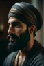 Placeholder: An Arab man wearing a turban and a short beard looks at the screen