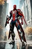 Placeholder: Full body Spider man ultra advanced warframe with the whole and full body full armor with ultra sophisticated machine compagnon ultra high resolution and details,walk in street city bussy