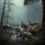 Placeholder: franz frazetta style, wolf pack in the forest clearing, night