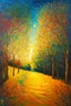 Placeholder: It is the pull of opposite poles that stretches souls. And only stretched souls make music; Lowbrow Post-Impressionist painting inspired by Hundertwasser and Van Gogh; Golden Hour; Exquisitely Detailed; Foliage Palette