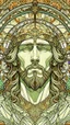 Placeholder: jesus portrait| centered | symmetrical | key visual | intricate | highly detailed | iconic | precise lineart | vibrant | comprehensive cinematic | alphonse mucha style illustration | very high resolution | sharp focus | poster | no watermarks, plain background