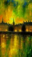 Placeholder: A yellow spooky haunted glowing electrical city painted by Claude Monet