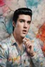 Placeholder: Elvis Presley, Lucy Hale Hybrid, 4k UHD, photorealistic, bright, extremely colorful, multicolored, foggy, gradated marble wall background, extremely detailed skin texture,