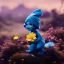 Placeholder: Rihanna as smurf with yellow flowers for hair,zoom eyes, closed eyes, rtx, reflection, 8k, glow, winning photography, caustics