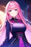 Placeholder: girl, masterpiece, best quality, cinematic lighting, detailed outfit, vibrant colors, perfect eyes, pink hair, long hair, vibrant purple eyes, twins, same clothes,