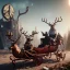 Placeholder: steampunk santa sleigh with santa sitting in it being pulled by steampunk reindeer, 4k, highly detailed, cinematic, ultra photorealistic, ultra realistic, volumetric lighting