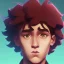 Placeholder: Portrait of a sweet 9 year old warlock honey-coloured curly hair boy with big lips Nick Harris style