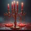 Placeholder: Red candles on a three-armed gold candlestick, dripping wax. Illustrative art, art interpretation, concept art, cgsociety contest winner, seasonal art, seasonal art HD, 4k, 8k, intricate, detailed, intricately detailed, luminous, translucent fantasy crystal, holographic data, soft body, shadow play, light, fog, atmospheric, cinematic, light film, hyper-detailed, hyper-realistic, masterpiece, atmospheric, high resolution, 8k, HDR, 500px, mysterious and artistic digital art, phototic, intricate, f