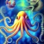 Placeholder: beautiful mystical underwater octopus, seashell, fish, high quality, acrylic paints, pastel colors, by Renoir