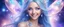 Placeholder: beautiful bright fairy cosmic women with cosmic long straight hair, crystal jewel and dressed with a magic crystal suit. she has light make up and a sweety smile.