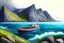 Placeholder: Colored pencil drawing of Norway, mountains, ocean, small fisher boat, very detailed, realistiv