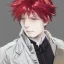 Placeholder: Detailed anime boy, crimson red hair, classic taper hairstyle, dante dmc hair style, wolf ears, white trench coat, intricate details, full body portrait, keep head in frame, slight smile, black Japanese motif, concept art, highly detailed, digital painting, concept art, sharp focus, illustration, art by Yoji Shinkawa, WLOP and greg rutkowski and alphonse mucha and artgerm and yanjun Chen and Junji ito and Makoto Shinkai, HDR, octane render