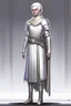 Placeholder: full length, tall, gangly, 22-year old, short haired, nordic looking grey-eyed female human cleric healer wearing scale mail