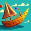 Placeholder: Small wooden ship, with bright sails, Legend Of Zelda: Wind Waker style, on a vast ocean, stylized, colorful, adventurous, full view.