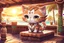 Placeholder: cute chibi cat in the tiki bar in sunshine