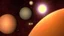 Placeholder: alien planet with several moons in deep space