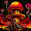 Placeholder: A fantabulous black, yellow, and red (((mushroom tower house))) erected atop a (geologic pillar), surrounded by the uncanny imaginative ((( swirling skies))), offset by the stark hues of a (neon-tinged nebulous space scape), within. captured by the hand a skilled master painter with a focus on (softly blurred compositions and voluminous lighting).