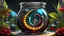 Placeholder: ancient shiny Dark fantasy alien serpent embryo in a glass specimen jar, garden landscape, silver filigree edges, bold lines, vivid tattoo ink, shiny glass jewels, bold (colorful hieroglyphs) cartouche, 16k resolution, epic, beautiful, masterpiece, trending on Artstation, deviantArt, ultra detailed, sharp focus, red yellow and black, deep color, vibrant, wet, gloss