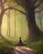 Placeholder: park mystical dream, park bench, man, woman, child, dog, trees, path, bird, sunshine, mystical, fantasy, romanticism, pastel colors, daylight, daytime, acrylic painting, detailed, soft focus,