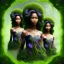 Placeholder: photo. .three women. A mother. Two daughter. Twins. A mother with her children. three young black women. wood nymphs emerging from the forest. Her hair looks like vines. Dreadlocs. Her skin is the colour of dark soil. Her skin looks like tree bark. Her clothing is made of vines, grass and leaves.