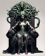 Placeholder: full-length, detailed persona, sword in hand, gorgon medusa, sitting on a throne in a relaxed pose