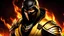 Placeholder: portrait of Scorpion from Mortal Kombat, 4k resolution, anime line art, with clear lines, no shadows, on a fire background suitable for Scorpion, fully colored with stunning colors