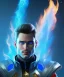 Placeholder: A portrait male character with blue flames surrounding him