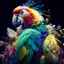 Placeholder: Parrot portrait, Beautiful and pretty By Mandy Disher, full body, all angles, fantastical otherworldly, white flowers, vibrant colors, red, blue, yellow, purple, green, intricate infinite fractal micro synapses diamond feathers, intricate details, Ismail Inceoglu, bokeh,