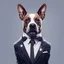 Placeholder: make one realistic business dog that is made of shapes and has a suit on looks a little like crystals lowest 2048 x 1152 pixels and highest 6 MB need to be a alpha