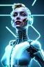 Placeholder: Ultra Realistic image, portrait, blonde woman, Marylin Monroe face, perfect iris, glow eyes, glow makeup. Cyborg, Cyberpunk, ghost in the shell style, oversized tight latex dress. fog, rain, soft color, highly detailed, unreal engine 5, ray tracing, RTX, lumen lighting, ultra detail, volumetric lighting, 3d, finely drawn, high definition, high resolution.