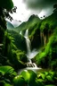 Placeholder: Mountains in the jungle, a huge waterfall flows down from the mountain