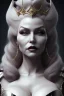 Placeholder: Mae West as evil queen in black leather, leather, busty, cleavage, angry, stern look. character design by cory loftis, fenghua zhong, ryohei hase, ismail inceoglu and ruan jia. unreal engine 5, artistic lighting, highly detailed, photorealistic, fantasy