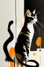 Placeholder: minimalist cat, zen lines abstract brushstroke art, zoom in