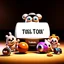Placeholder: A Potato game with text "toss around a plush toy" with props and parts, product, 3d rendering, typography, fashion, cinema, illustration, anime