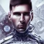 Placeholder: portrait face lionel messi, robot, argentina flag intricate, sci-fi, cyberpunk, future,