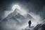 Placeholder: Bear Grylls climbing Everest with a full moon, misty, atmospheric, dangerous