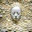 Placeholder: a surrealist sculpture made of white buttons,by artist "Meret Oppenheim"