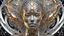 Placeholder: figure of a woman, art from the "art of control" collection by Jasper Harvey, in the style of futuristic optics, silver and gold, flower, bird, detailed facial features, swirling vortices, glowing, 8k 3d, bizarre cyborgs, made of crystals, high detail, high resolution, 8K